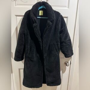 aerie Black Teddy Fleece Long Coat